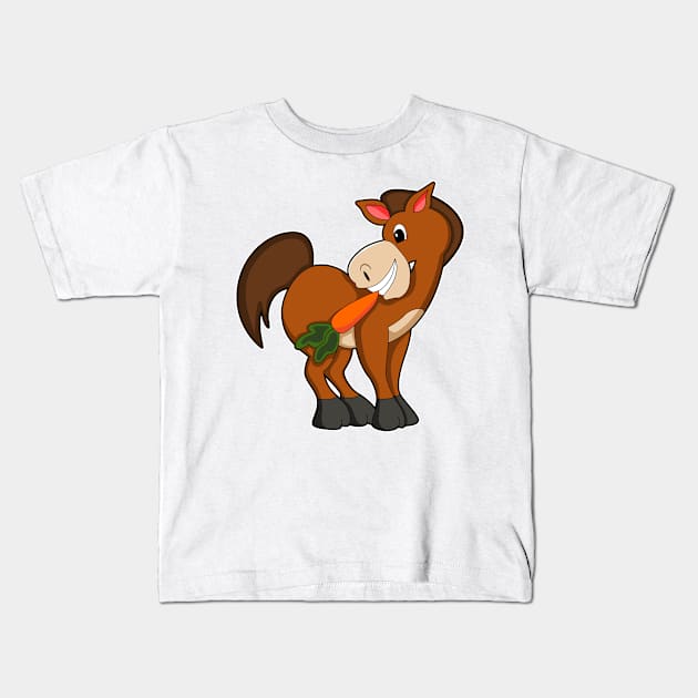 Horse with Carrot Kids T-Shirt by Markus Schnabel